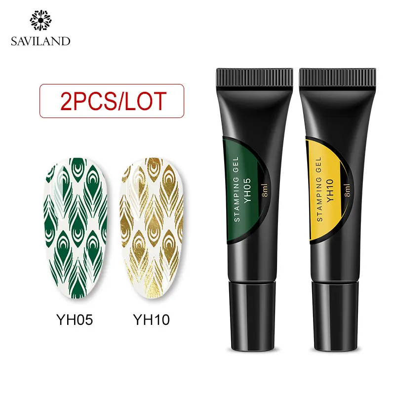 2PCS Gel SAVILAND 8 мл гель для ногтей штамповочный лак Полупостоянный светодиодный Гибридный лак замачиваемый лак для пластина для стемпинга для нейл-арта - Color: 2PCS Gel