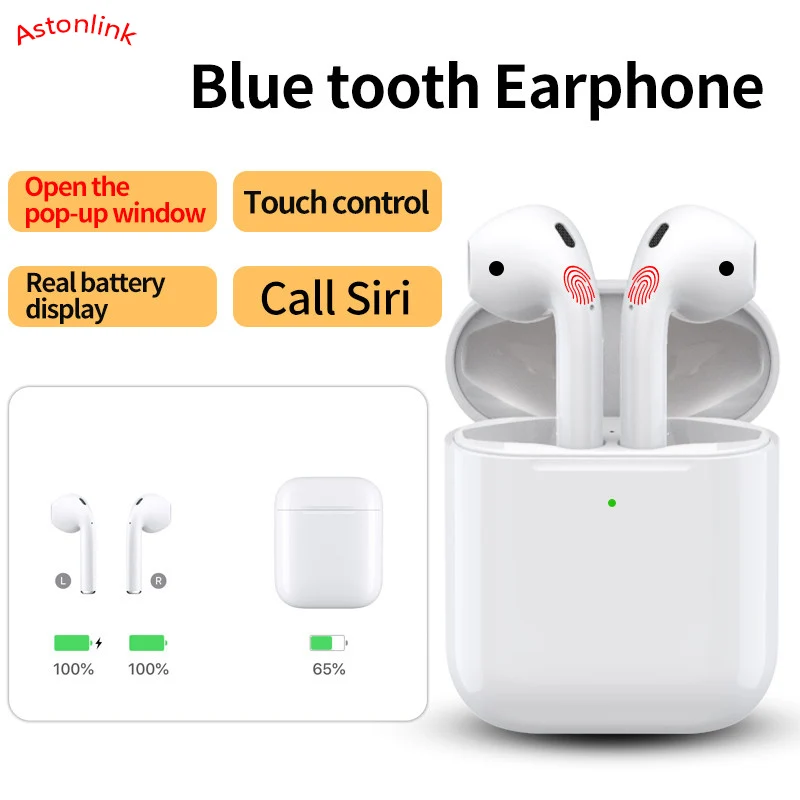 

Bluetooth Wireless Earphone Smart Touch Control Headsets with Charging Case Supports Wireless Charging