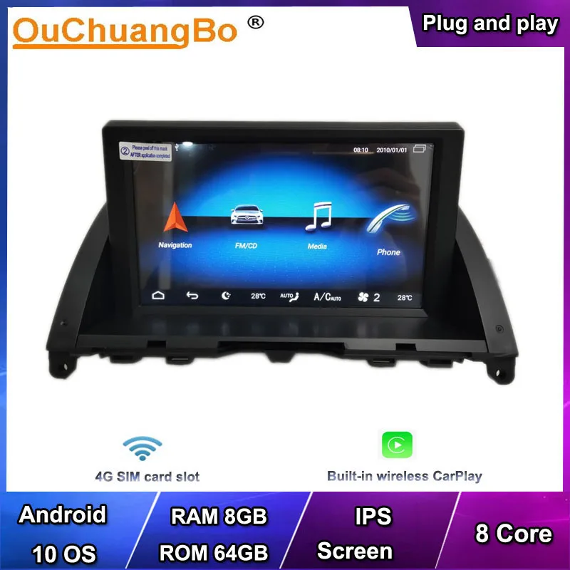Ouchuangbo Автомагнитола с gps стерео для MB Benz C180 C220 C200 C300 C350 2008 2011 8 ядрами 4G 4 + 64 android 10