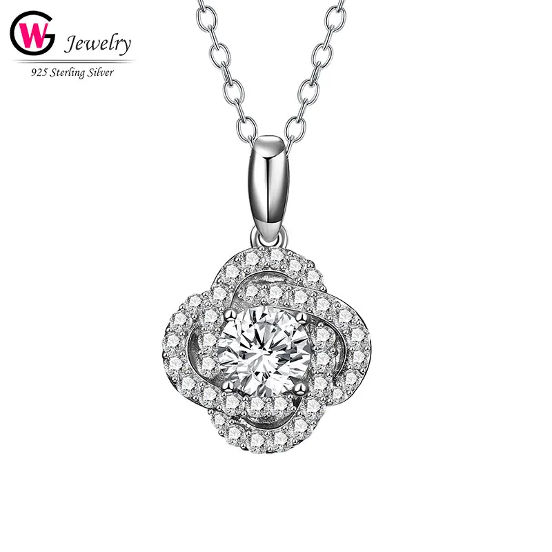 

GW 2019 925 Sterling Silver Temperament Necklace Flowers Pandent Full Cubic Zircon Elegant Luxury Design Jewelry Wedding Gift