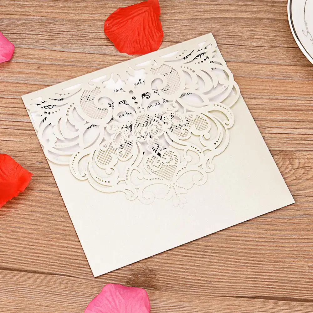 Hot 20Pcs Laser Cut Wedding Invitation Cards Greeting Card Kits Pearl Paper Party Supplies with Blank Inner Sh | Дом и сад