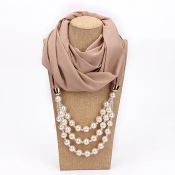 

Imitation Pearl with Necklace of Scarf Women's Spring and Autumn Ethnic-Style Pendant Ornaments Scarf Travel Photo Shoot Perform