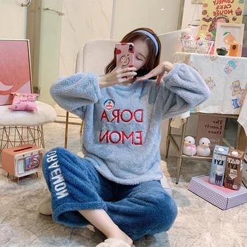 

Pajama Woman Winter Warm Sets Ladies Pyjamas Flannel Sleepwear Pijamas Mujer New Home Clothes 2020 Dropshipping