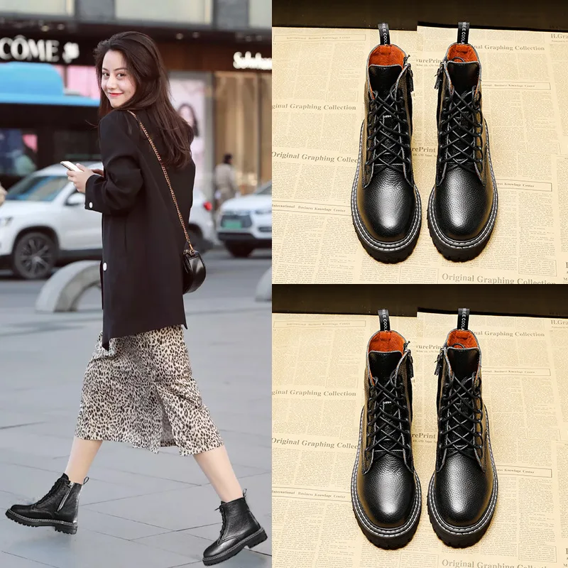

Power Power Elevator Martin Boots Women's Short-height British-Style 2019 New Style Autumn & Winter Ankle Boots Online Celebrity