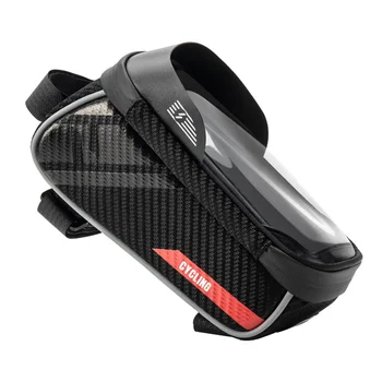 

Outdoor Waterproof Bike Top Tube Bag Zippered Cycling Riding Front Pouch Reflective Strip Bolt On Road Bicycle Large Capacity