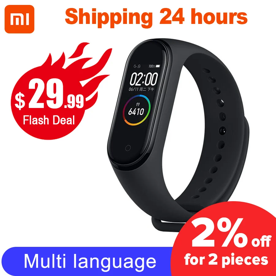 Смарт браслет Xiaomi Mi Band 4 фитнес трекер с пульсометром и цветным экраном 135 мАч