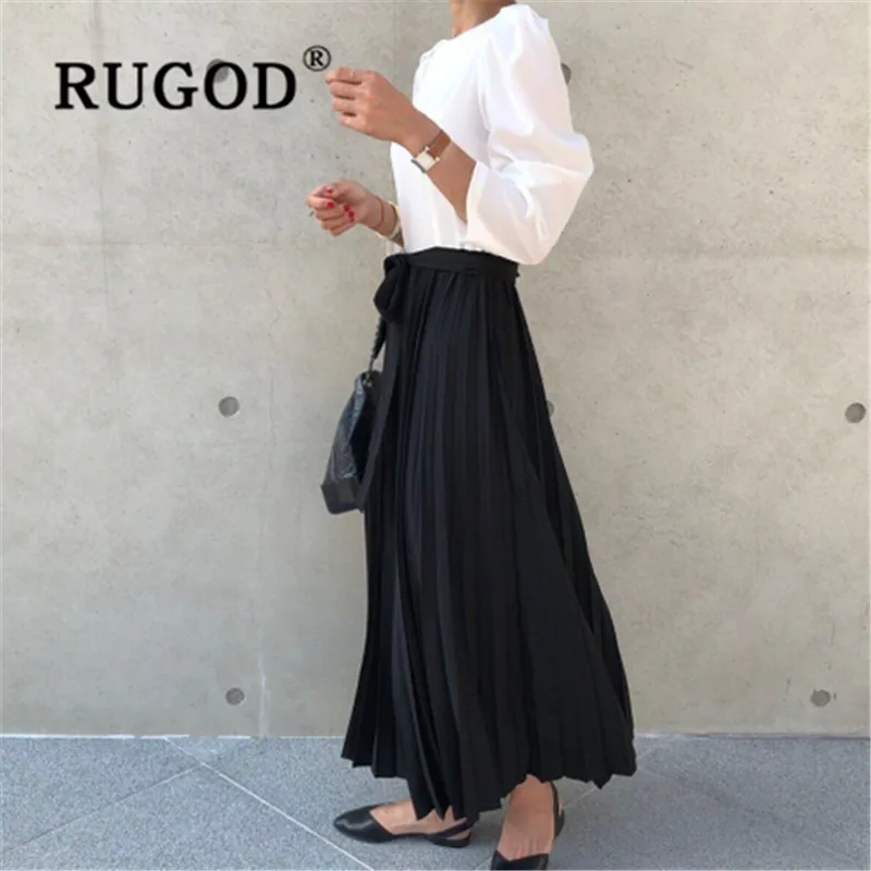 RUGOD 2020 New Korean Chic Color Blocking Pleasted Dress Women Super Fairy Long Sleeved Maxi Dresses Spring VestidosK | Женская одежда