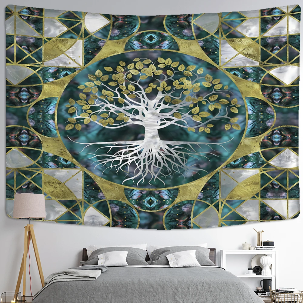 Tree of Life Art Viking Tapestry Wall Hanging Bohemian Yoga Mat