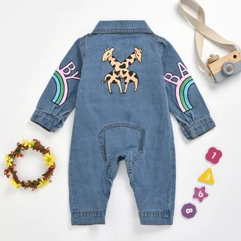 

New Baby Spring Autumn Clothing Toddler Baby Boys Kids Giraffe Denim Fabric Romper Rainbow Winter Outfits Long Sleeve Clothes