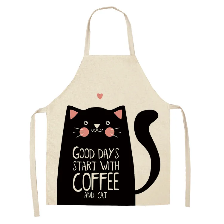 21 Patterns Cute Cartoon Cat Linen Apron Kids Family Game Diy Sleeveless Aprons Home Household Kitchen Apron for Women Washable