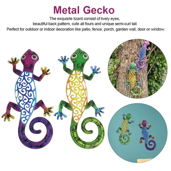 

2pcs Cute Sculptures Bedroom Patio Fence Metal Gecko Home Gift Outdoor Garden Wall Decor Hanging Living Room Iron Art Backyard