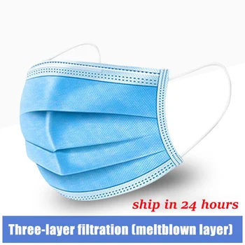 

Mask Disposable Face Mouth Mask Non-woven Filter Anti Disposable Mask 3-Layers Protective Adult Blue Mask