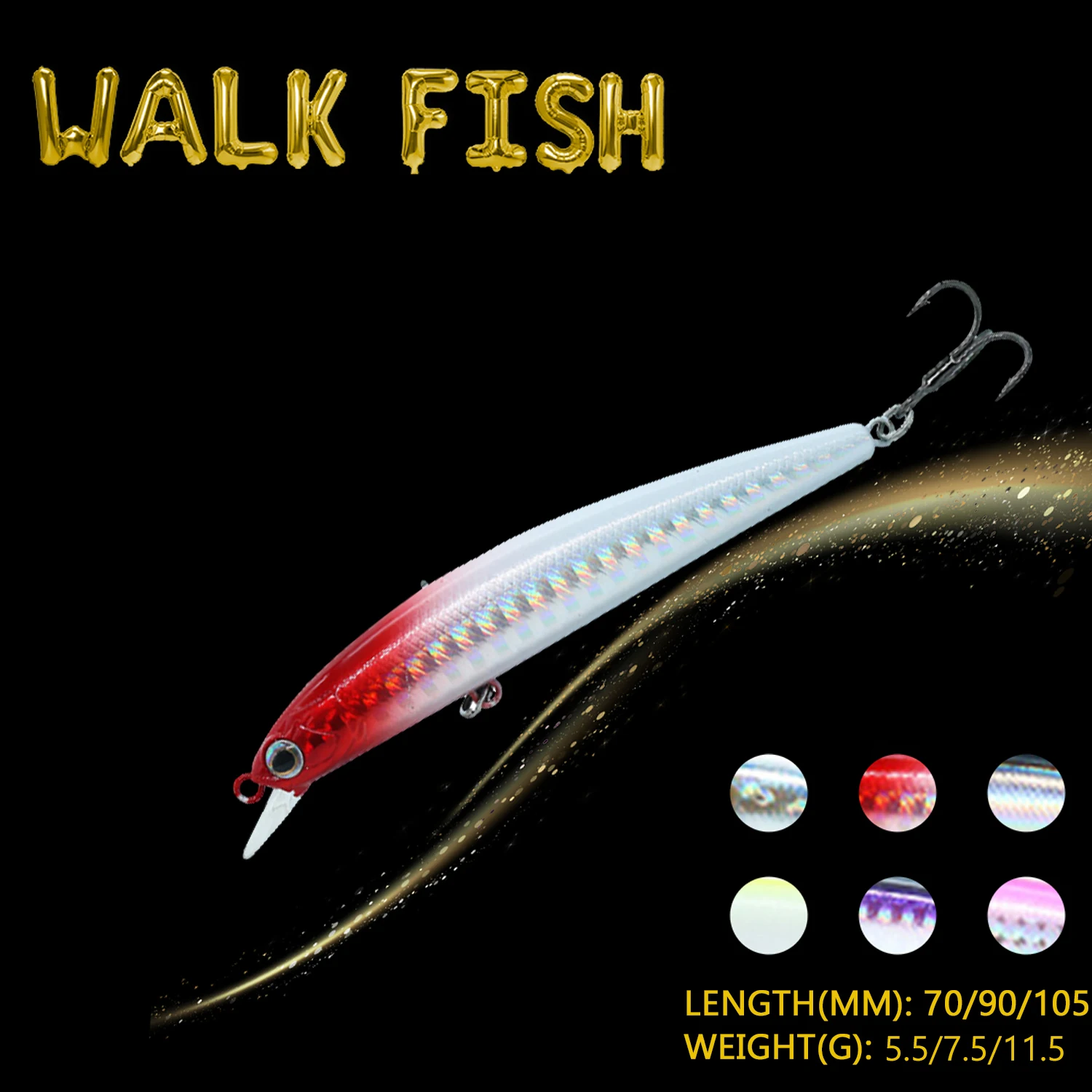 

Искусственная приманка-карандаш WALK FISH, 70 мм, 90 мм, 105 мм, медленно Тонущая, с объемными глазами, воблеры свимбейт