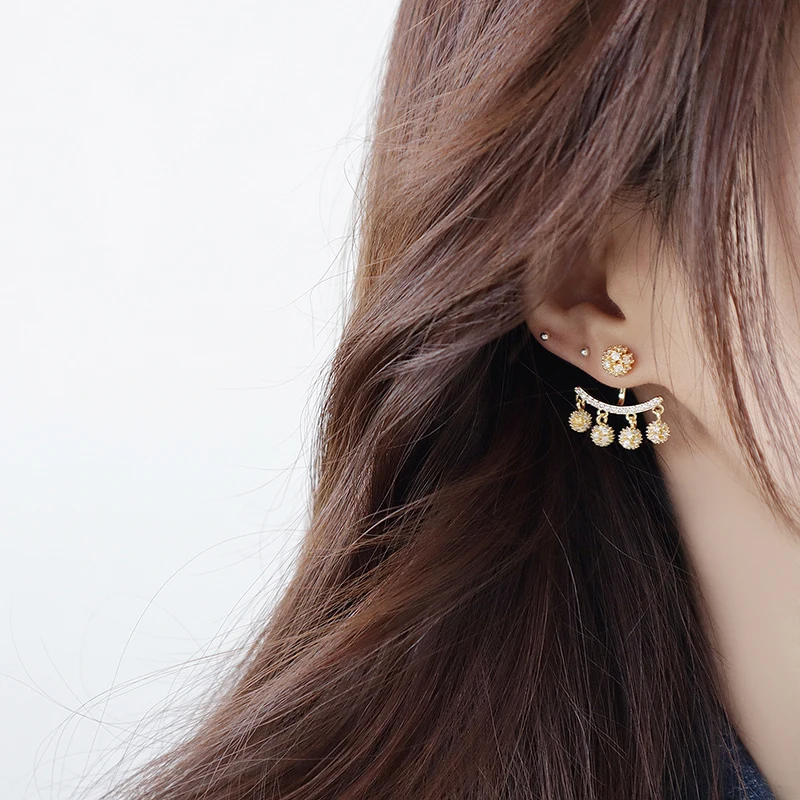 Bohemia Romantic Tassel Golden ball Earrings for Women 14k Real Gold Zirconia Stud Earrings Wedding Jewelry Pendant Accessories - Image 2