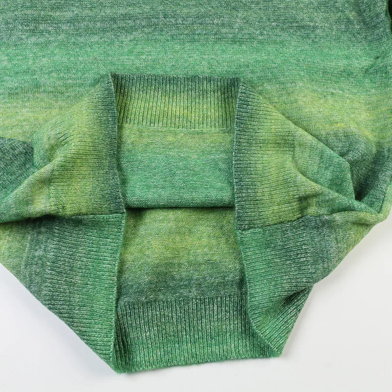 Осенний градиентный женский свитер с длинным рукавом вязаный Зеленый Свитер оверсайз C-474
