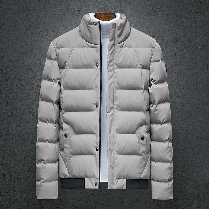 Зимняя мужская хлопковая куртка, мужское однотонное пальто на молнии, повседневные сверхлегкие мужские куртки и пальто, Мужская Уличная верхняя одежда, толстые парки - Цвет: SX8980 Light Grey