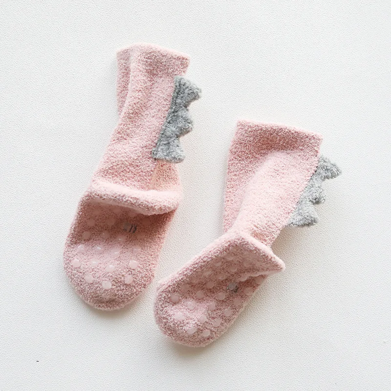 0-5 Years Baby Towel Socks Coral Velvet Thick Warm Dinosaur Kids Socks Non Slip Infant Baby Boy Girl Knitted Socks