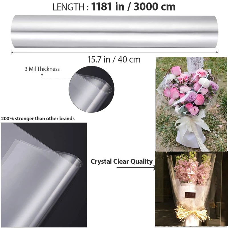 Papier Transparent Fleuriste, 30m*80cm(40cm*2) Papier Transparent