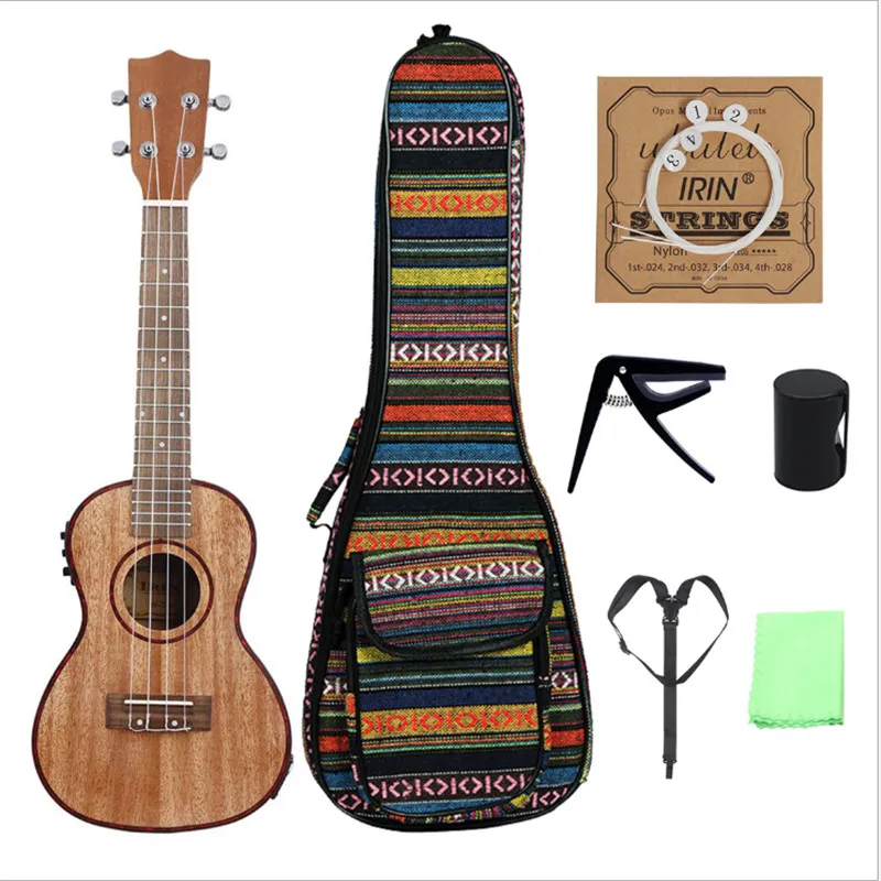 24 дюйма миниатюрная гитара укулеле-раковина абалона, Sapele Ukulele нейлоновыми струнами High-end 2-ступенчатый пикап ЖК-дисплей Дисплей Профессиональный музыкальный инструмент