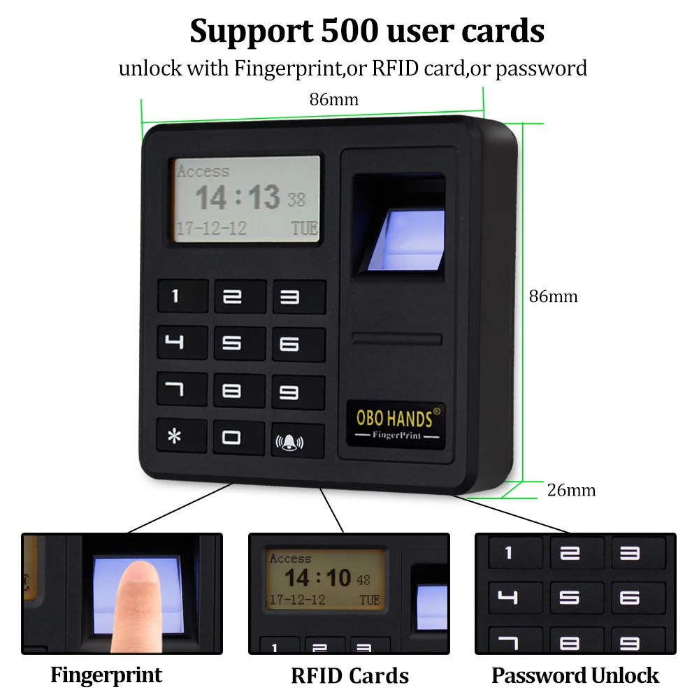 Biometric Fingerprint Access Control Keypad Machine Digital Electric RFID Password Code Entry System For Door Lock Keys Tags