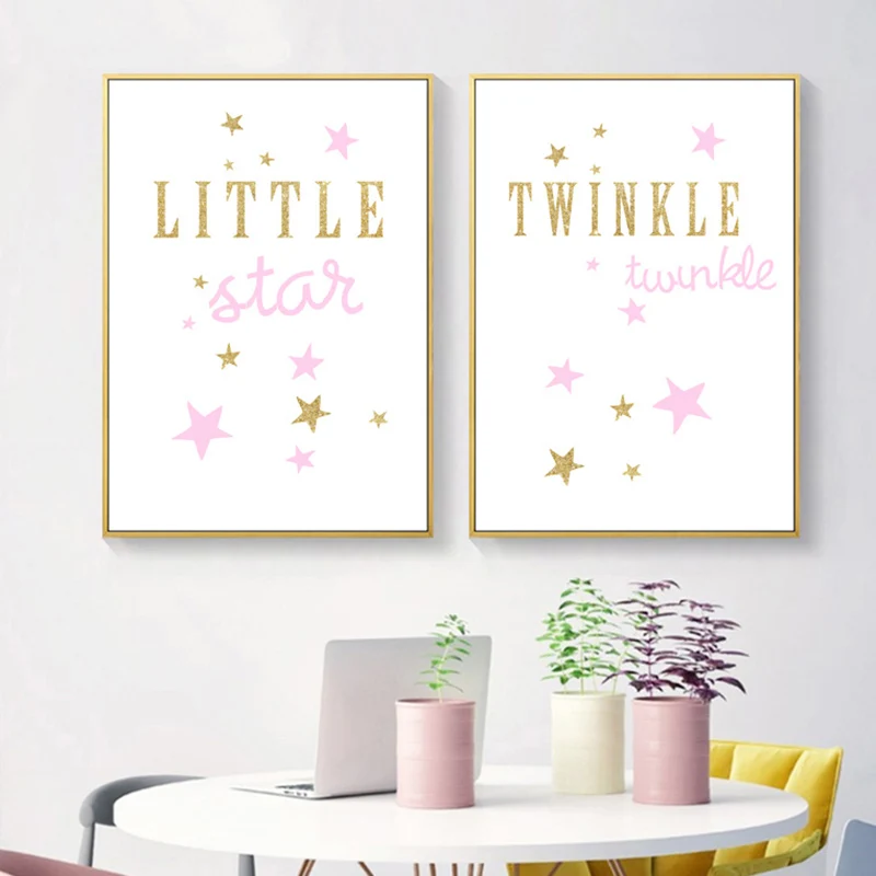 

Baby Room Decor Poster Nordic Decoration Home Pink Little Star Cartoon Posters Wall Art Canvas Painting Deco Maison Unframed