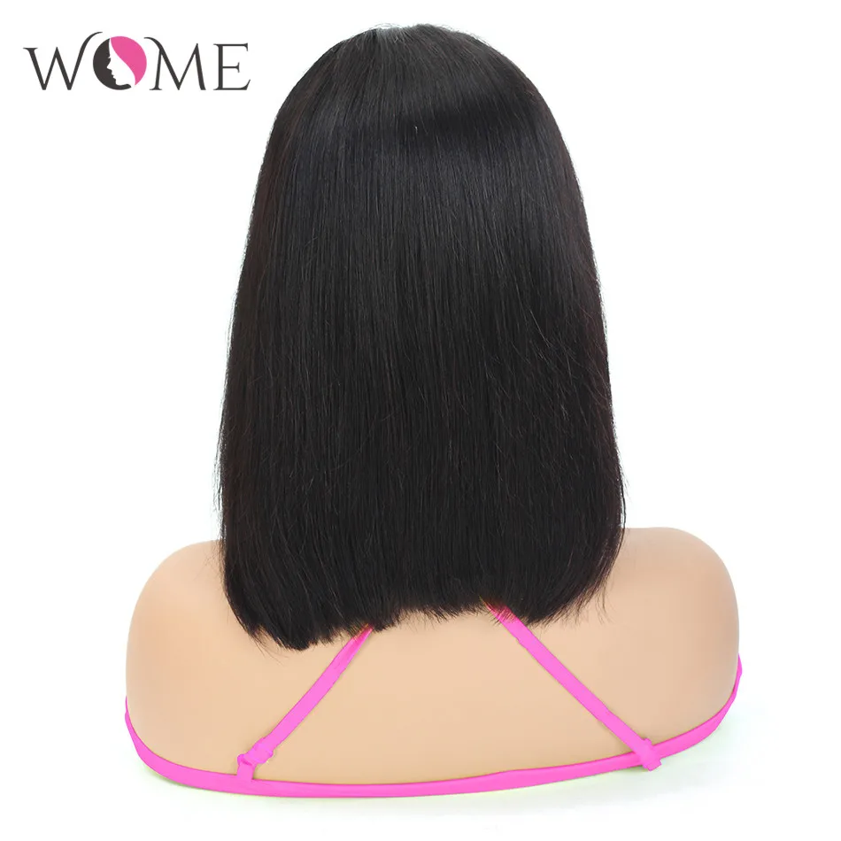 WOME Peruvian Straight Short Bob Wigs Pre Plucked 13x4 Lace Front Human Hair Wigs For Women 150% Medium Ratio 13X4 Lace Remy Wig