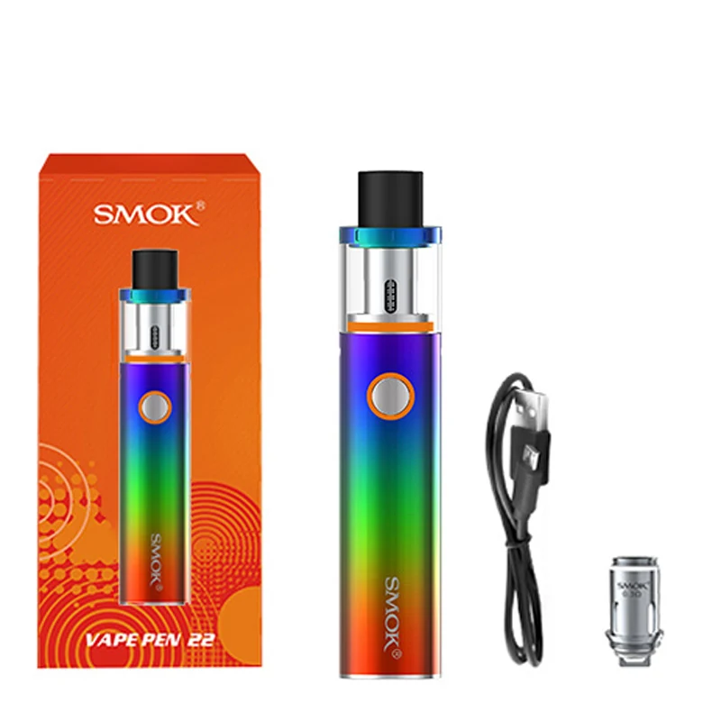 7-Color Smok Vape Pen 22 комплект со встроенным аккумулятором 1650 мАч Vape Pen 22 резервуар Ом двухъядерный светодиодный электронная сигарета испаритель - Цвет: 7-Color
