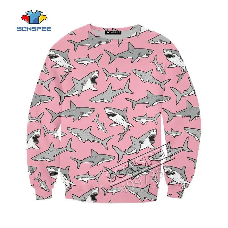 Sweatshirt SONSPEE/Дизайнерская одежда с 3D рисунком акулы розового цвета в стиле Харадзюку футболка для мальчиков и девочек детские топы, кавайные толстовки с капюшоном детские толстовки забавные г - Цвет: Sweatshirt