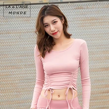 Новая Сексуальная двухсторонняя спортивная футболка с длинными рукавами и шнуровкой с v-образным вырезом для занятий йогой спортивный топ