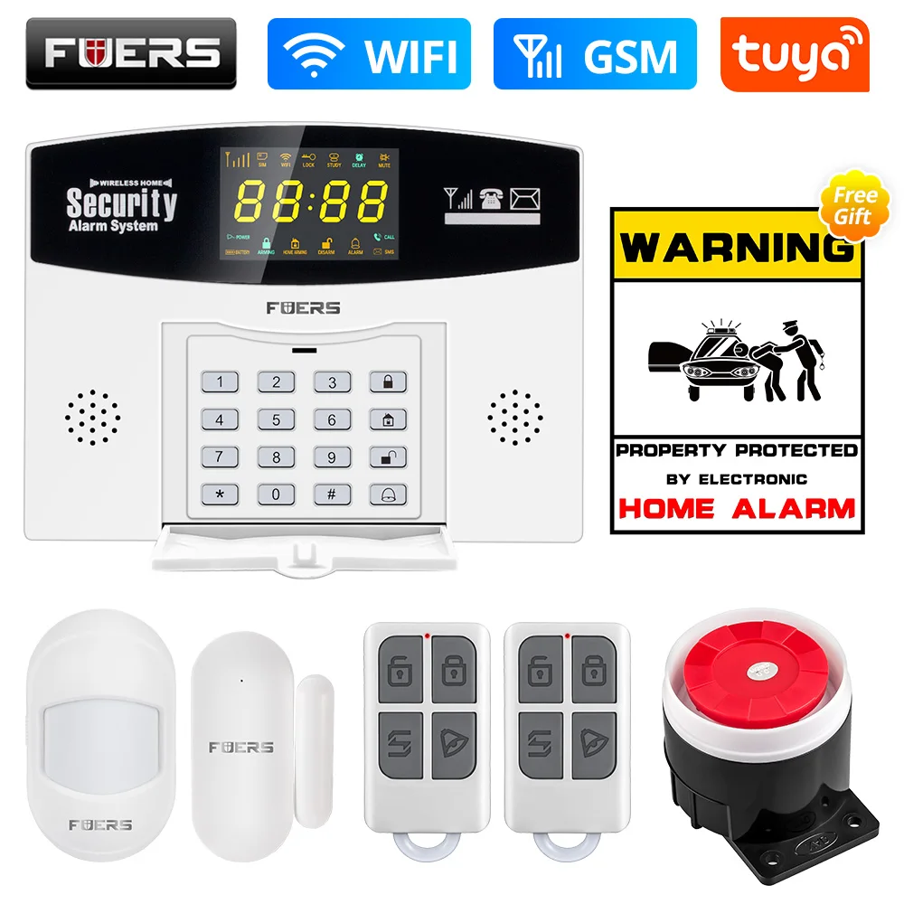 Fuers Tuya Smart WIFI 4G GSM Alarm System Burglar Alarm 433MHZ Wireless Wired Zone Link To Alexa Google Motion Sensor IP Camera Tire Pressure Alarm Alarm Systems & Security