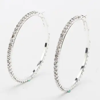 

1Pair Sterling Silver Rhinestones Circle Ear Pandent Diamond Stud Earrings for Women
