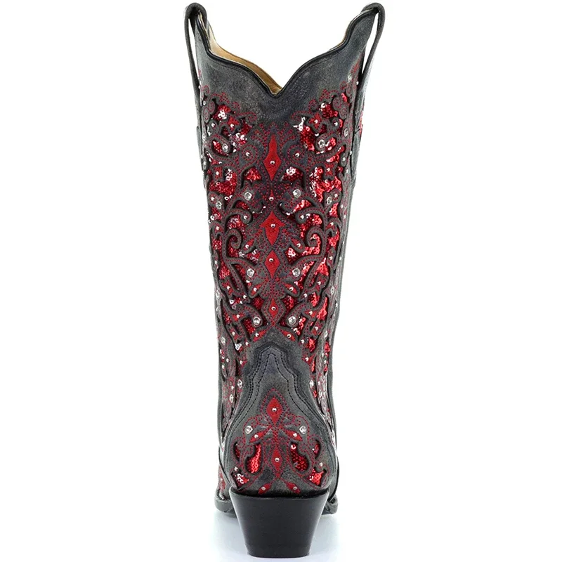 Botas femininas bordadas, botas femininas com salto