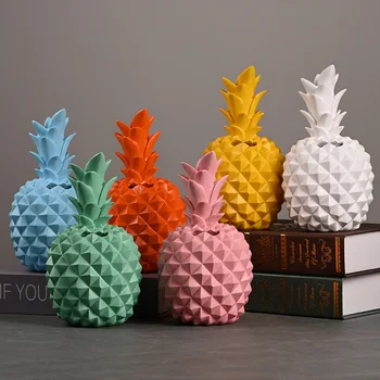 

Nordic Style Pineapple Piggy Bank Macaron Color Creative Multifunctional Storage Tank Resin Sculpture Bedroom Desktop Furniture