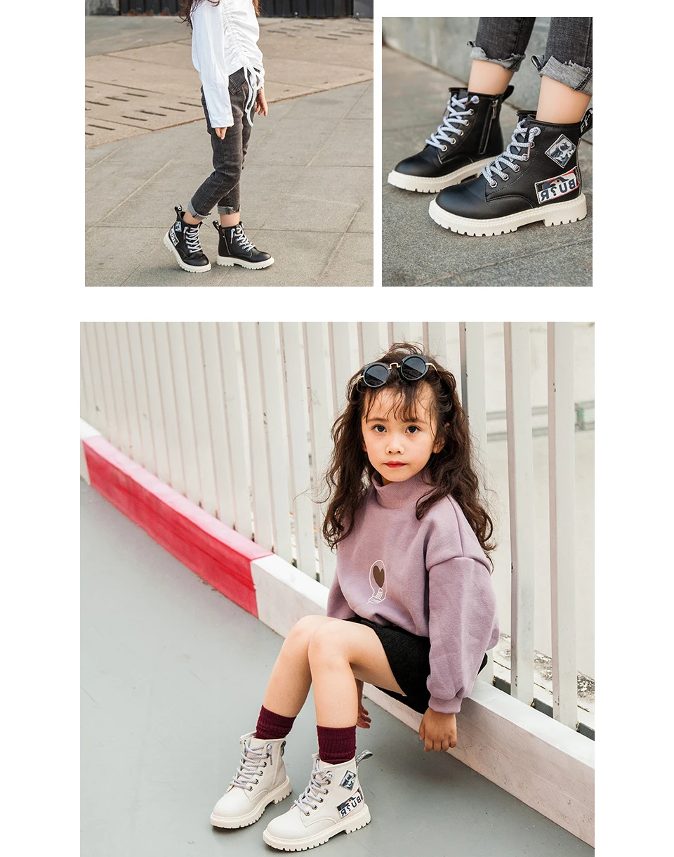 Children Martin Boots PU Leather Waterproof Motorcycle Boots Winter Kids Snow Boots Brand Girls Princess Shoes Boots
