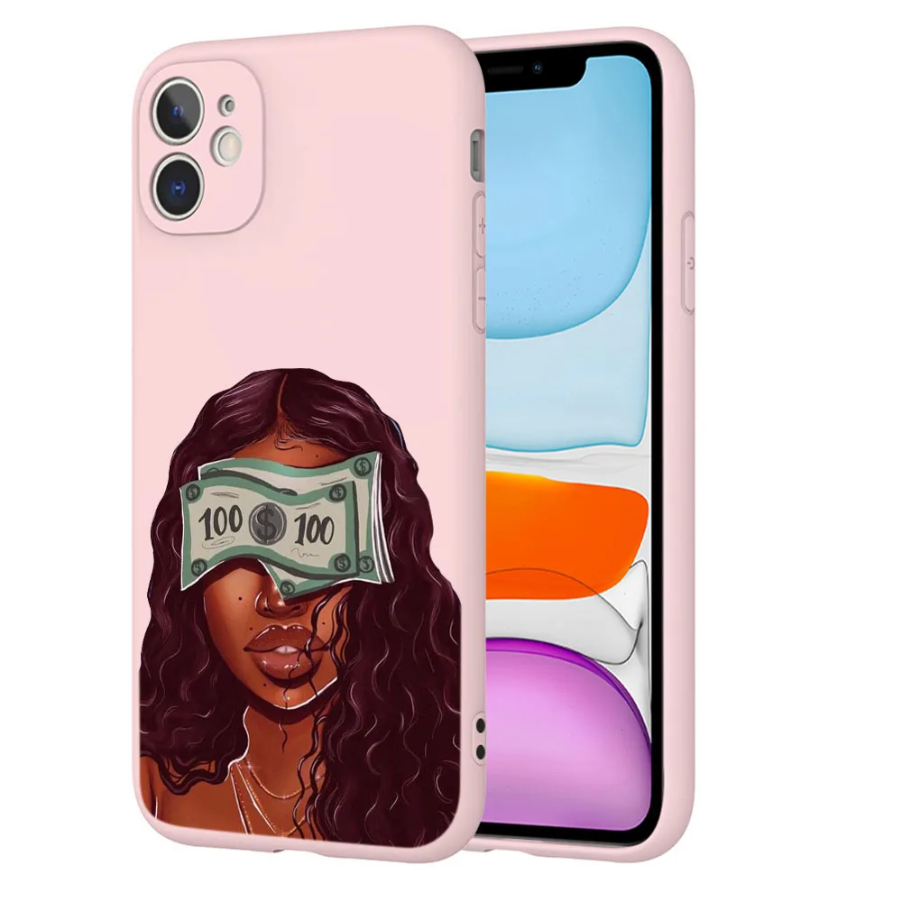 Afro Girls Black Women Art Case For iPhone 11 12 13 XR XS Max X 7 8 6 Plus Pro Max Make Money Cash Girl Melanin Poppin Case iphone 13 pro max case