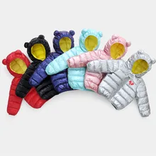 Модная верхняя одежда для малышей, пальто для мальчиков и девочек, теплое ветрозащитное пальто с капюшоном и ушками из мультфильма «Медведь» Детская пуховая куртка с хлопковой подкладкой