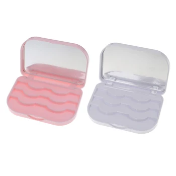 

HOT Empty Plastic False Eyelash Storage Box Fashion Travel Cosmetics Tool Makeup Cosmetic With Mirror Case Organizer