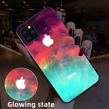

LED flash sky interstellar Suitable for iphone11Pro Max XS Max XR phone case Tempered glass backplane iphone 6S 7Plus 8Plus