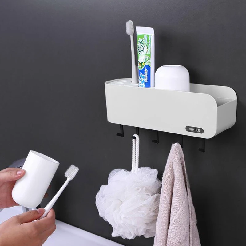 Bathroom wall-suction Toothbrush Holder Wall Mount Bathroom Cleanser Storage Rack Bathroom Accessories Set