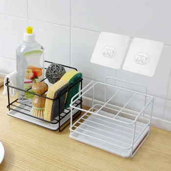 

Kitchen Sponge Rack Drain Rack Wrought Iron Sponge Dish Sponge Dishwasher Brush Storage Rack Bathroom Shelf Black