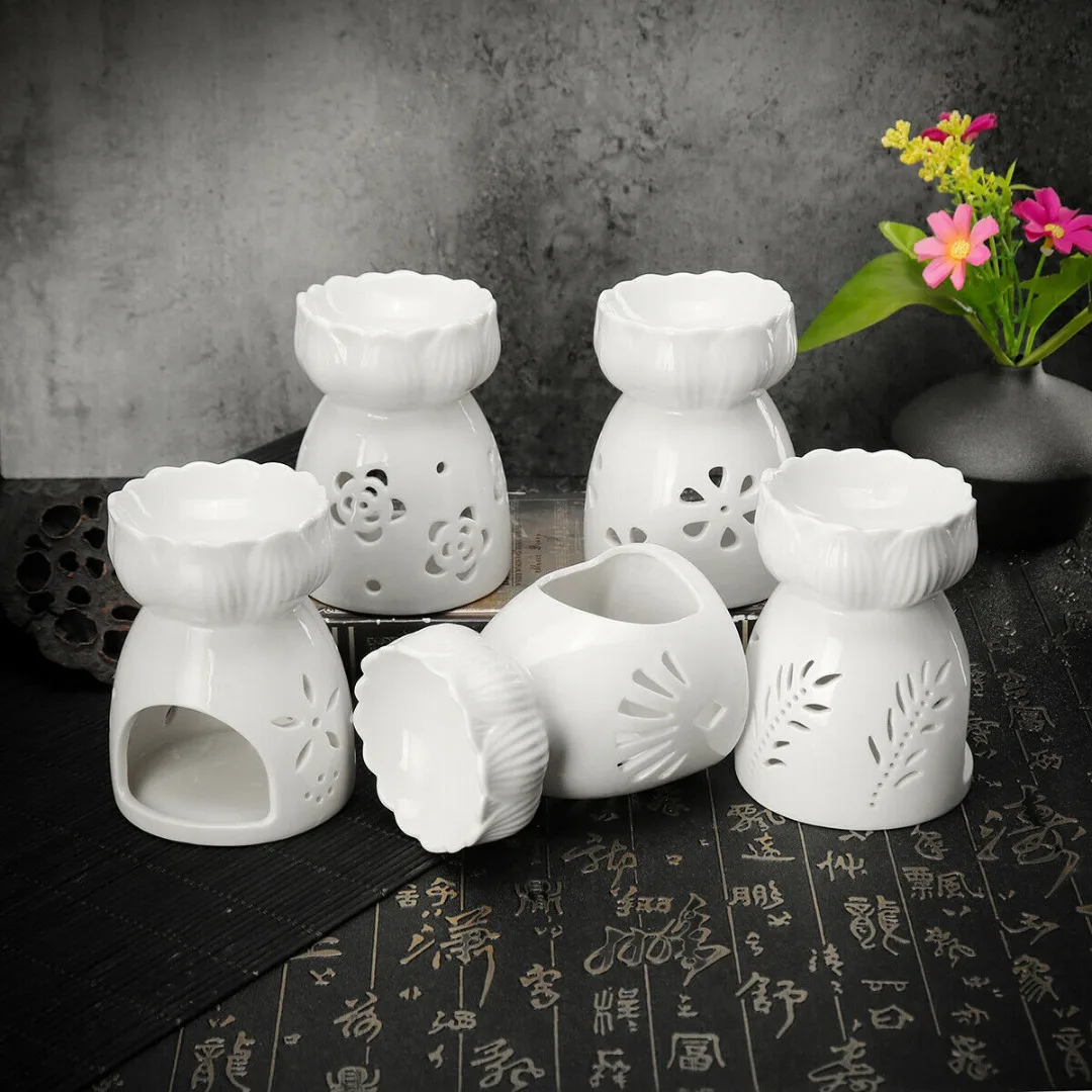 

1PC White Ceramic Wax Oil Burner Mini Incense Burner Candle Tealight Holder Spa Melt Fragrance Light Home Decor Craft 5 Models