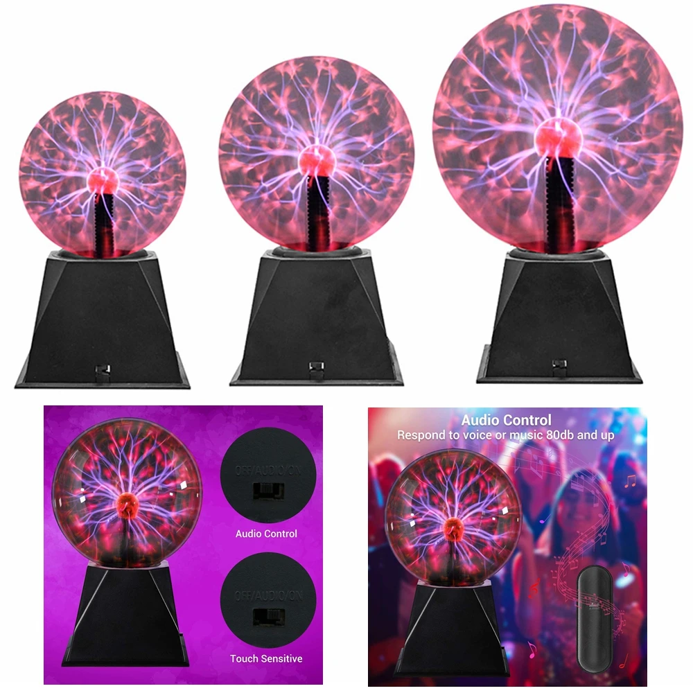 4/5/6/8 inch Plasma Ball Light Sphere Lightning USB Static Glitter Touch Sound Sensitive Christmas Decor Kids Gift Night Lamp | Лампы и