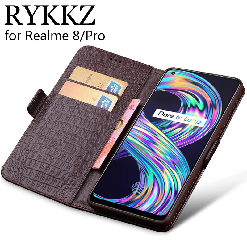 For Realme 8 Pro Luxury Wallet Genuine Leather Case Stand Flip Card For Realme 8 Pro Hold Phone Book Protective Cover Bags