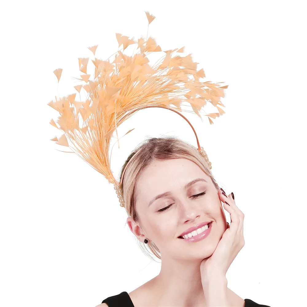 Шампань головная повязка Кентукки Дерби перо millinery вечерние головные уборы повязки для волос корейский стиль аксессуары на голову высокого качества