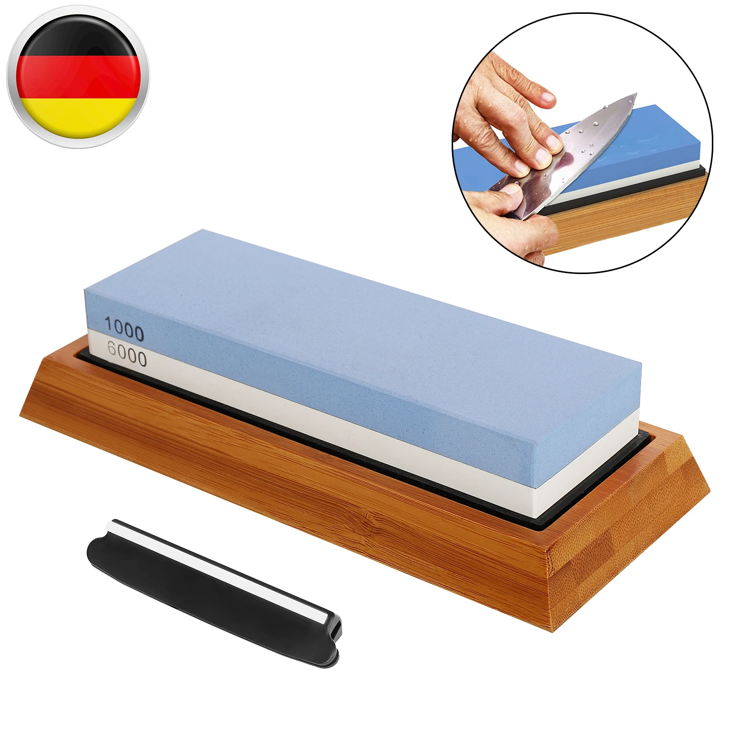 Schleifhilfe 1000/6000 Bambusbasis кёрнунг 180 × 60 × 30 мм Doppelseitiger Schleifstein Abziehstein Wetzste Silikonhalter