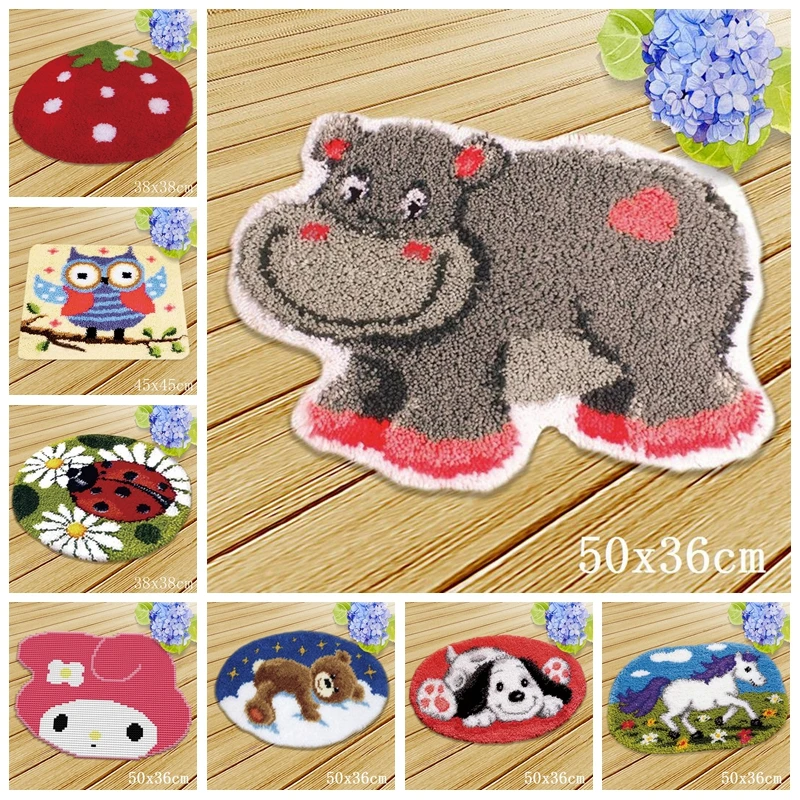 Cute Bear Latch Hook Rug Canvas Kits DIY Embroidery Carpet Needlework Rug  Yarn Cushion Mat Hook Latch Knoopkussen Tapijt Kussen - AliExpress