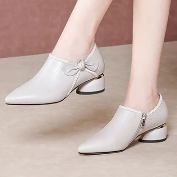 

New Arrival Spring Summer bowties Decoration Women Party Prom Pumps poined Toe cow Leather Fashion Retro Shoes Woman