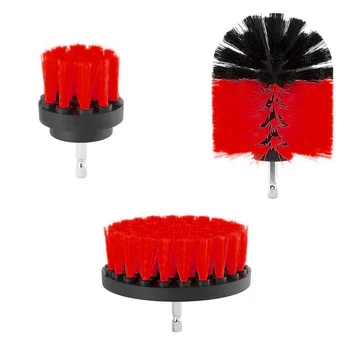 

Tiles Brush Showers Equipment 3pcs Set Rotary Bathroom Tool Kit Nylon Red