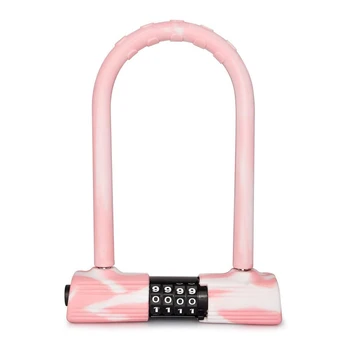 

SUSEMSE G302 Silicone Bike U-Lock Resettable Combination Digit Bicycle Lock Heavy Duty Green&Pink