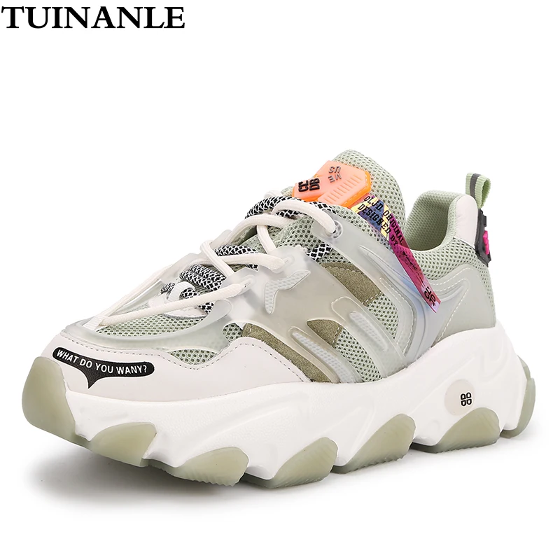 Женские кроссовки в полоску TUINANLE Зеленые Корейском стиле Chaussures Femme Кроссовки